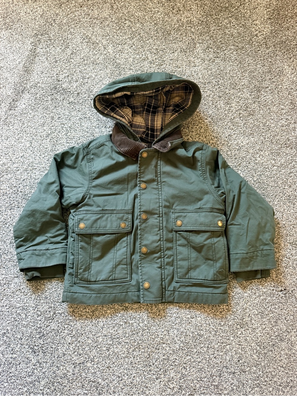 abercrombie kids Olive Hooded Insulated Field Jacket with Plaid Lining Size 5/6